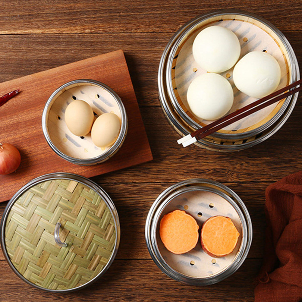 Dim Sum Basket - 1セットの精巧な竹製蒸し器バスケット、高品質で再利用可能な多機能家庭用蒸し器、点心、餃子、野菜用