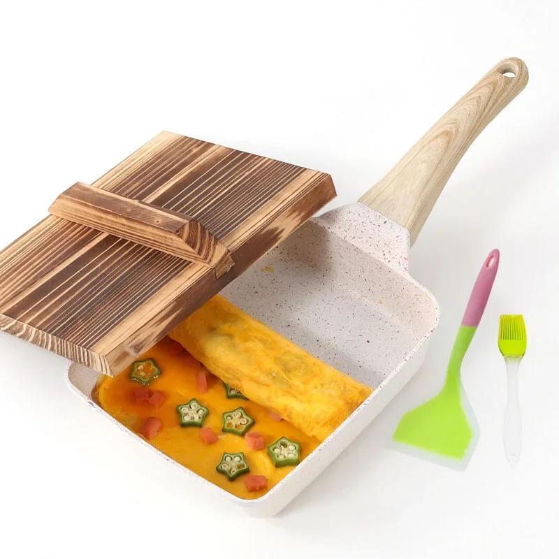 Egg Waffle Pan - 焦げ付き防止和紙エレットパン、木製カバー付き、揚げ物フライパン、ガスストーブ、電磁調理器、キッチン調理器具、中華焼き